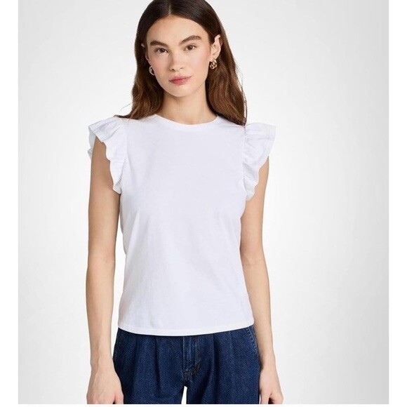 Paige Designer Women's White Erissa Cotton Flutter Sleeve Tee Top NWT Large - Picture 7 of 9